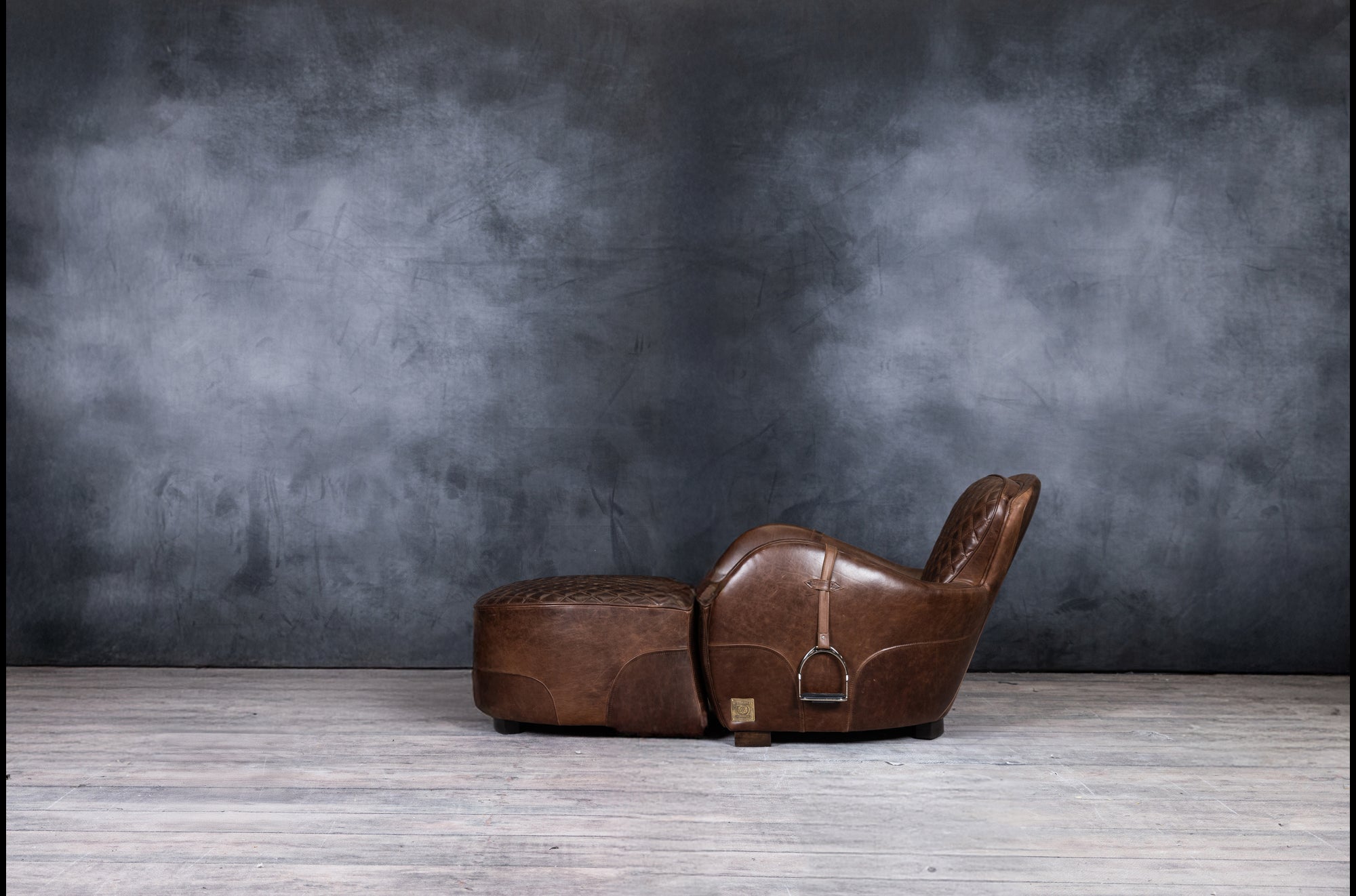 EQUESTRIAN LEATHER CHAIR AND OTTOMAN