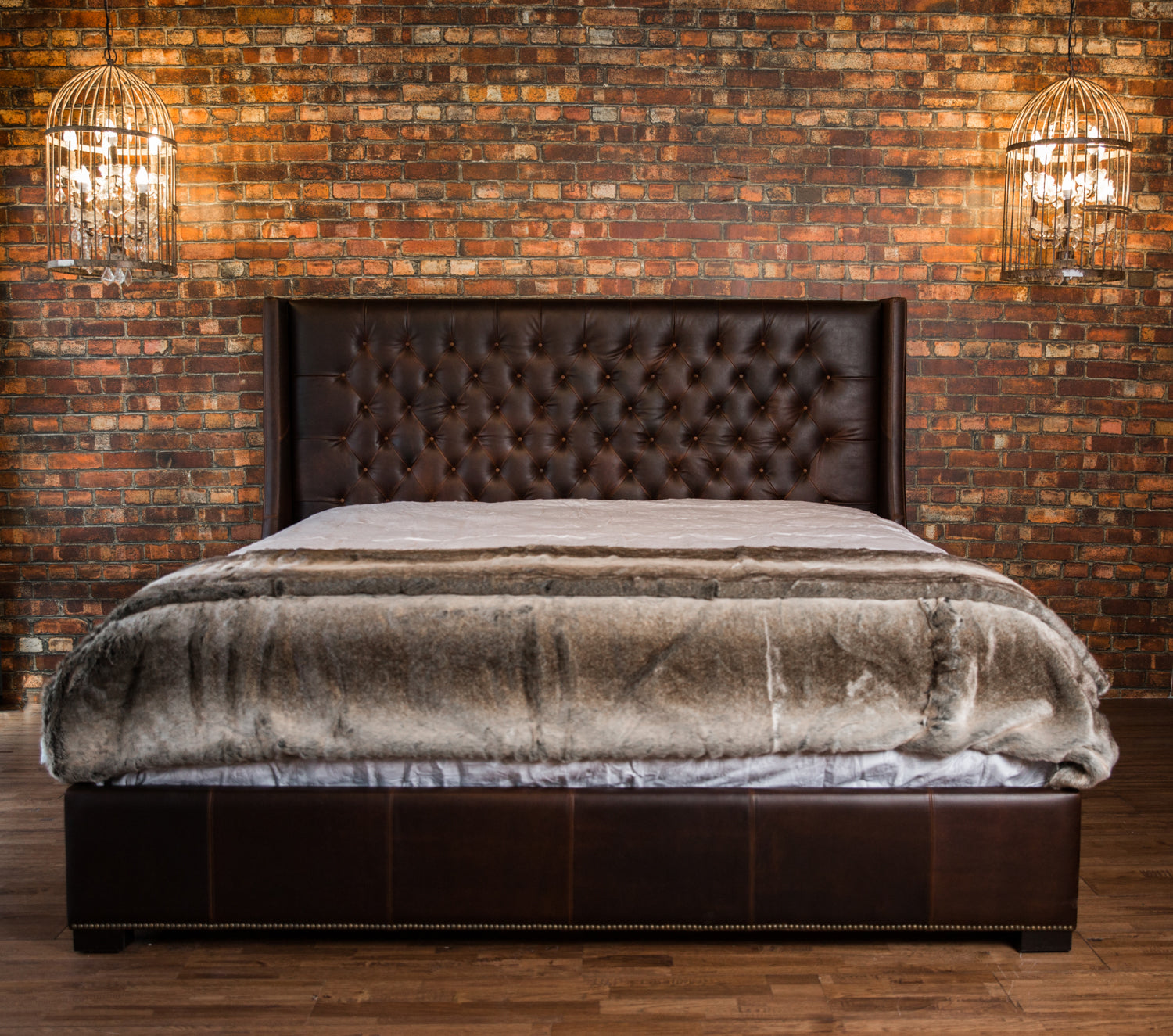 KING ARTHUR TUFTED LEATHER BED WITH WINGS